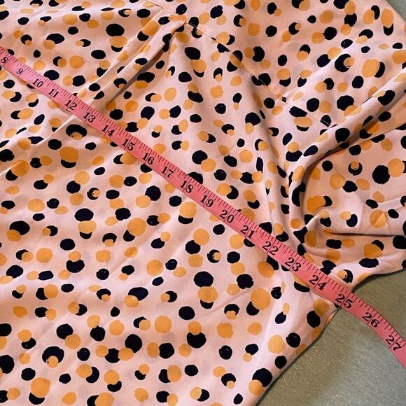 Denim & Co. Stretch Crepe Printed Dot Point Collar Shirt Navy/Yellow XL - Picture 11 of 14